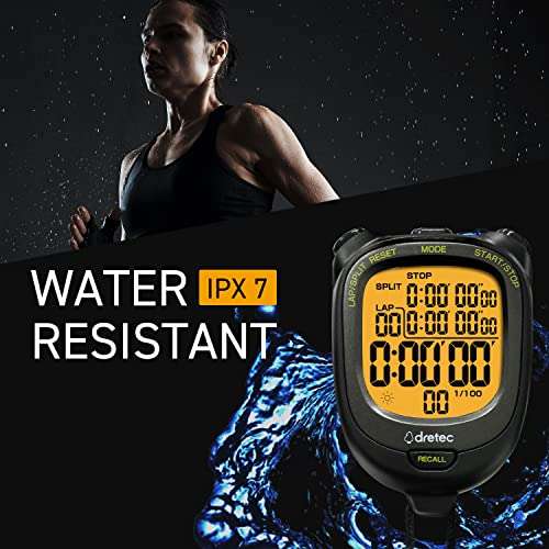 dretec Digital Stopwatch Timer Waterproof Backlight Alarm Calender for Swimming Running Training Kids Coaches Black 2