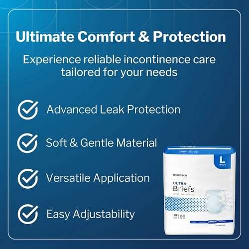 McKesson Ultra Briefs, [72 Count], Size L, 45-58 in. Incontinence Adult Diapers, Heavy Absorbency, Unisex, Disposable, Elastic Leg Gathers and Contoured Fit for Men and Women 5