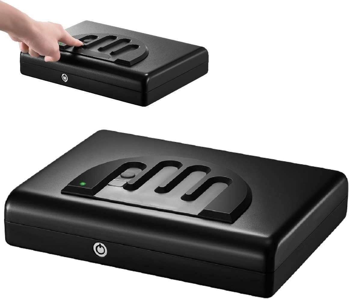 FlexiSpaceUS Safe with Biometric Fingerprint Keypad Lock and Key Smart Pistol Safe for Money/Pistol/Cash/Jewellery Lock Home Safe 1