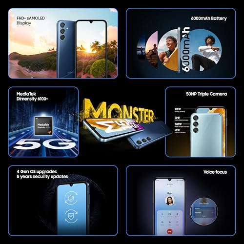 Samsung Galaxy M15 5G Prime Edition (Celestial Blue,8GB RAM,128GB Storage)| Super AMOLED Display| 50MP Triple Cam| 6000mAh Battery| MediaTek Dimensity 6100+| 4 Gen. OS Upgrade & 5 Year Security Update 2
