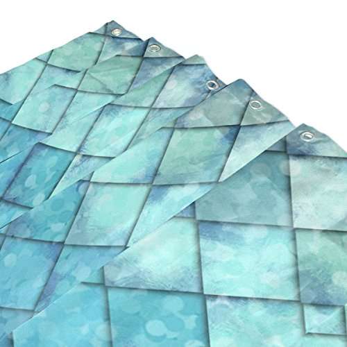 ZOEO Shower Curtain Backdrop Ocean Blue Teal Mermaid Fish Scales Geometric Rhombus Bathroom Home Decor Set Fabric Bridal Polyester Washable Waterproof 12 Hooks for Women 72x72 Inch 3