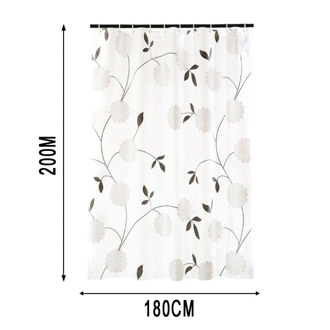 HOMELEE DEKOR Floral Blackout 7 feet Eco Friendly 100% PEVA Heavier Quality Waterproof Shower Curtains with 12 Hooks | Bathroom | Bathtub | Window | Curtain Restroom|180x210 Cm, Black And White 4