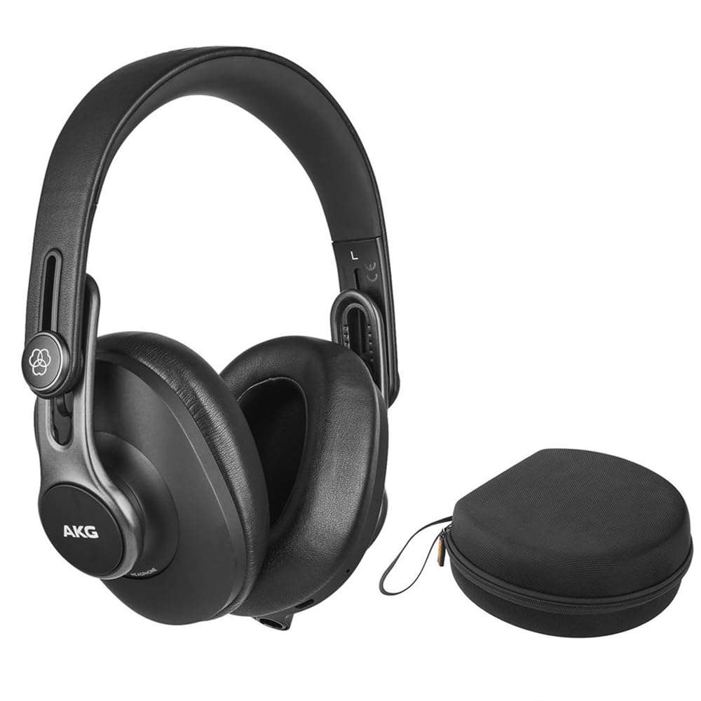AKG K371-BT Bluetooth Over-Ear, Closed-Back, Foldable Studio Headphones Bundle with Professional Headphone Case for Inward Folding Headphones (2 Items)
