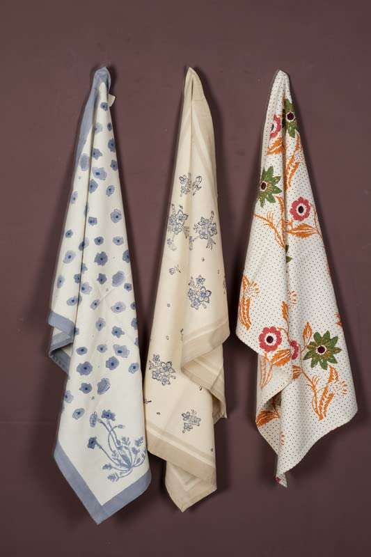 CONTRAST LIVING Tilak Hand Block Printed Kitchen Towel/Dish Towel/Hand Towel Multi Color Set of 3 Pcs 1