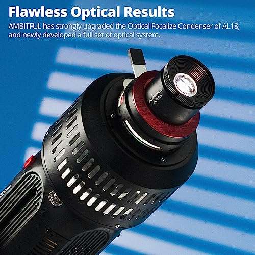 AMBITFUL AL-18 Pro Projector LED Light Snoot, Bowens Mount Optical Snoot Light Cylinder, Spotlight for Photography, for VL150 SL60W SL60II SL150II SL50III LED Light with 40 Pcs GOBO + Bag 3