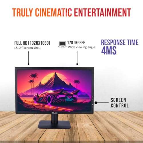 HASONS Trading Monitor, Monitor for Gaming Computer, 21.5 Inch (54.61 cm) Full HD (1080p), TN Panel Monitor Full LED I 100Hz Refresh I 250 Nits I HDMI & VGA Ports with HDMI Cable I HASONSTN222 2