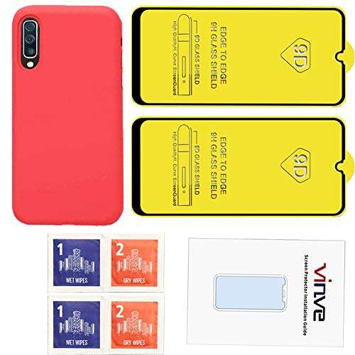 Vinve for Samsung Galaxy A50 Case with Tempered Glass Screen Protector [2 Pack], Liquid Silicone Slim Fit Drop Protection Case for Galaxy A50 (Red) 6