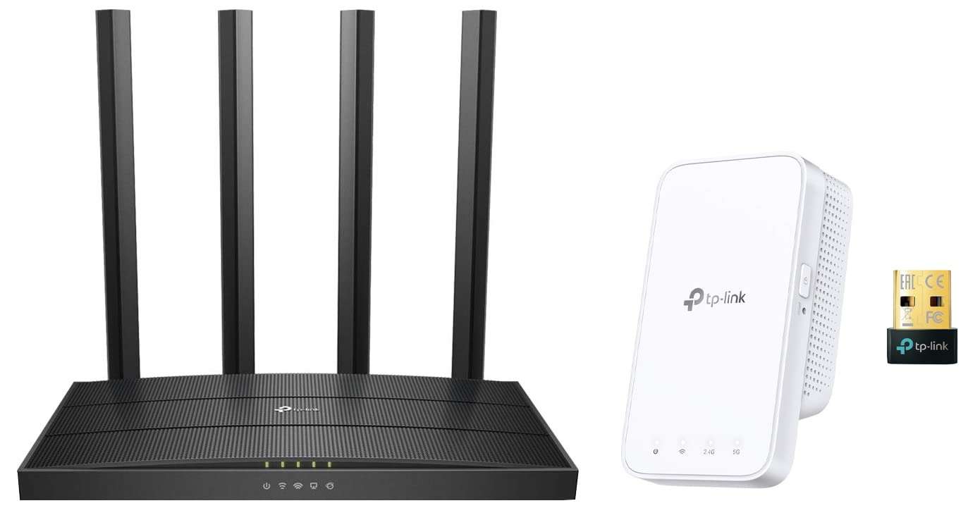 TP-Link RE300 AC1200 Mesh Wi-Fi Range Extender/WiFi Booster/Wireless Repeater, Intelligent Signal Light, Power Schedule, LED Control, Dual Band & AC1200 Archer A6 Smart WiFi & USB Bluetooth Adapter