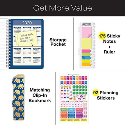 HARDCOVER Calendar Year 2019 Planner: (November 2018 Through December 2019) 5.5"x8" Daily Weekly Monthly Planner Yearly Agenda. Bonus Bookmark, Pocket Folder and Sticky Note Set (Blue Elephants) 2