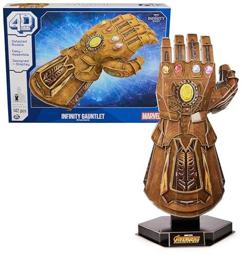 4D Build, Marvel Infinity Gauntlet 3D Puzzle Model Kit with Stand 142 Pcs | Thanos Desk Decor | Building Toys | 3D Puzzles for Adults & Teens 12+