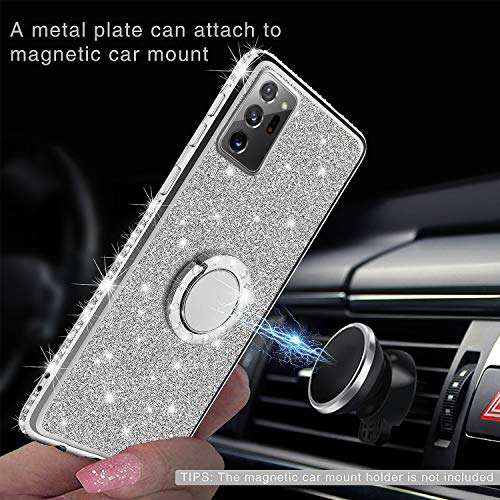 KUOGAS Samsung Galaxy Note 20 Ultra Case, Ultra-Slim Glitter Sparkly Bling Shiny TPU Rotating Ring Stand Silicon TPU Shockproof Protective Cell Phone Cover for Galaxy Note 20 Ultra(Silver) 4