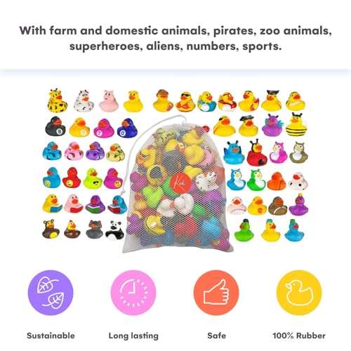 Kicko Rubber Ducks in Bulk - 50 Pack of Assorted 2 Inch Mini Rubber Duckies for Kids - Tiny Ducks for Sensory Play, Stressball, Stocking Stuffers, Classroom Prizes, Party Favors, Jeep Ducking 5