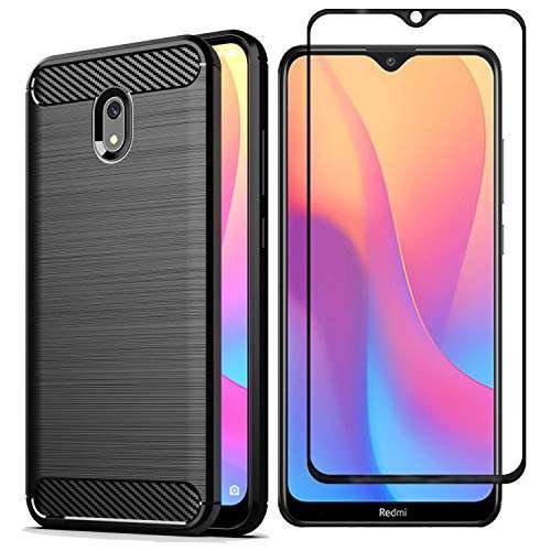 MYLBOO Case Compatible wlth Xiaomi Redmi 8A Case Redmi 8A Screen Protector for Soft Slim Flex TPU Silicone Case + [1 Pack] Full Screen Protector for Redmi 8A Cover (Black) 1