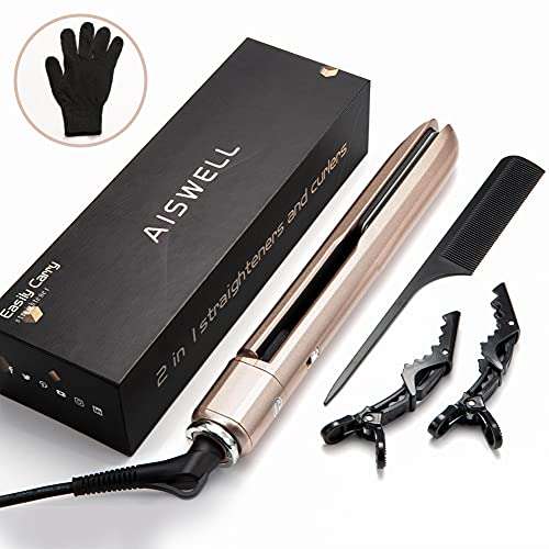 AISWELL Hair Straightener and Curler 2 in 1 Flat Iron for Hair with Adjustable Temp Tourmaline Ceramic for All Hair, Types Makes with Detachable Power Cord ​Portable Curling Iron (Rose Gold) 6
