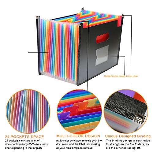 Multicolored Files Folder Organizer (24 Pockets) Accordion A4 Expandable File Organizer, High Capacity with Cloth Edge Wrap and File Guides Wallets Stand Bag for Office/Business/Study (Filefolder24) 2