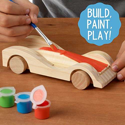 Made By Me Build & Paint Your Own Wooden Cars by Horizon Group USA, DIY Wood Craft Kit, Easy to Assemble & Paint 3 Race Cars, Multicolored 3