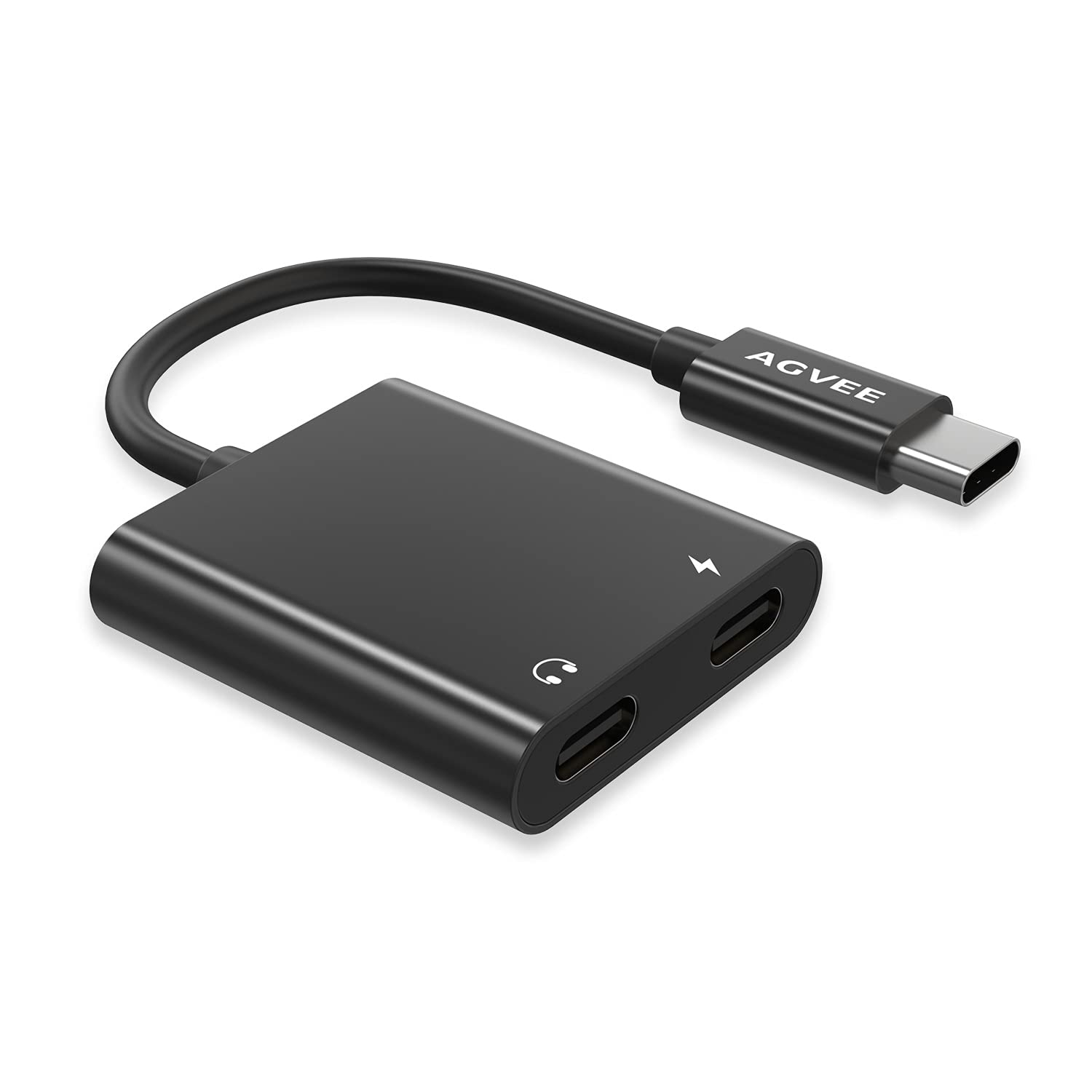 AGVEE Dual USB-C Headphone & Charging Adapter, Duo Type-C Earbud Splitter, USBC Audio & PD Charger Jack Earphone Dongle for Samsung S21 S20 FE 5G Ultra, Note 20 10, iPad Pro, Pixel 2 3 4 5 XL, Black 1