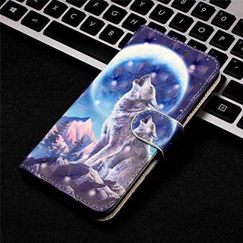 QIVSTAR Case for Samsung Galaxy A21S 3D Book Style Case 360 Degree Protective Case with Wrist Strap Flip Folio Case for Samsung Galaxy A21S Moon Wolf YY 6