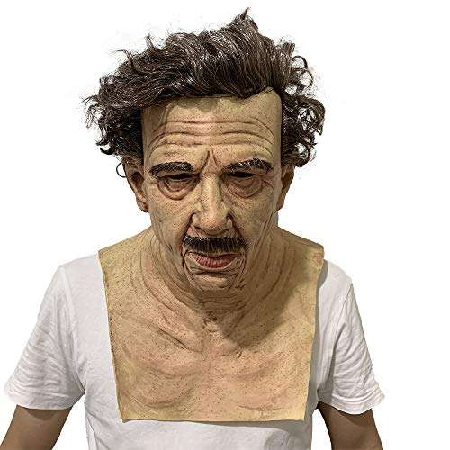 Old Man Mask with Hair Realistic Human Head Mask Halloween Mask Party Costume