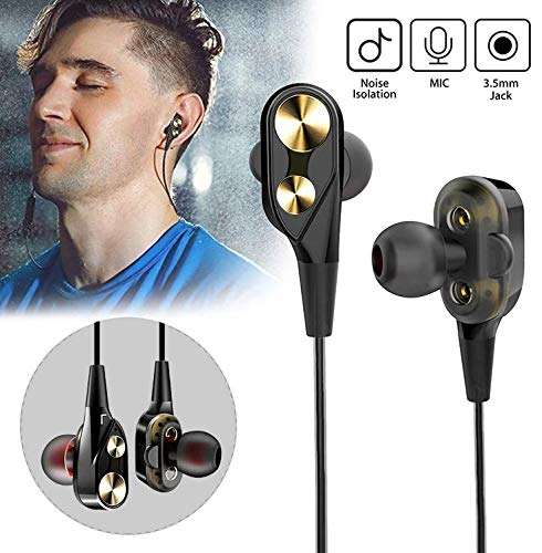 Raptas Headphone 4D Deep Bass Stereo Earphone Dual Driver Sport Wired Headset with c for All Smartphone 4