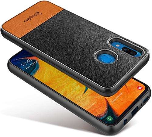E-Began Case Compatible for Samsung Galaxy A20/A30 (6.4", 2019) with Tempered Glass Screen Protector, Premium Cowhide Leather Hybrid Defender Shockproof Rugged Cover Case -Brown 5