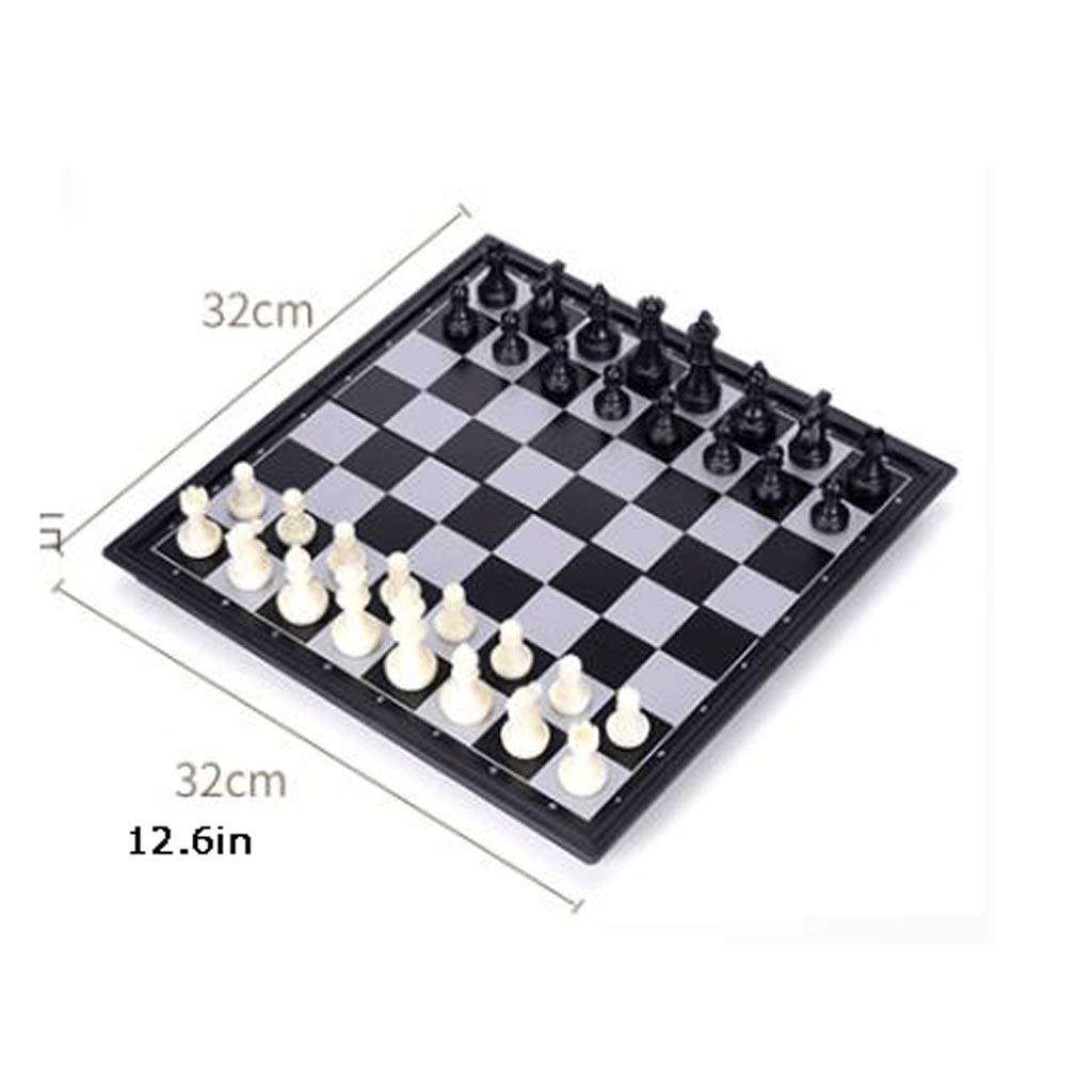 WUYAOCHUN Chess Set Board Game Folding Travel Portable Chess Set Magnetic Chess Set 12.6" X 12.6"Plastic Chess Set with Folding Black and White Chess Board for Kids and Adults (Color : Large) 2