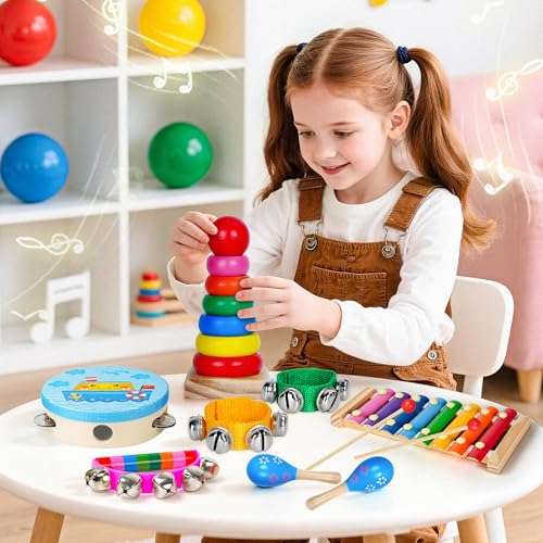 Childom Kids Musical Instruments for Toddlers,Baby Musical Toys for Toddlers,Preschool Educational Kids Gifts,Christmas Birthday Gifts for Boys Girls,Xylophone,Maracas,Wooden Instruments Toddler Toys 4