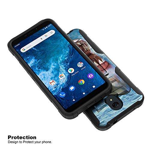 TurtleArmor | Compatible with Cricket Icon 2 Case | U325 [Hyper Shock] Hybrid Reinforced Dual Layer Case Belt Clip Holster Stand Sea Ocean - Shark Attack 4