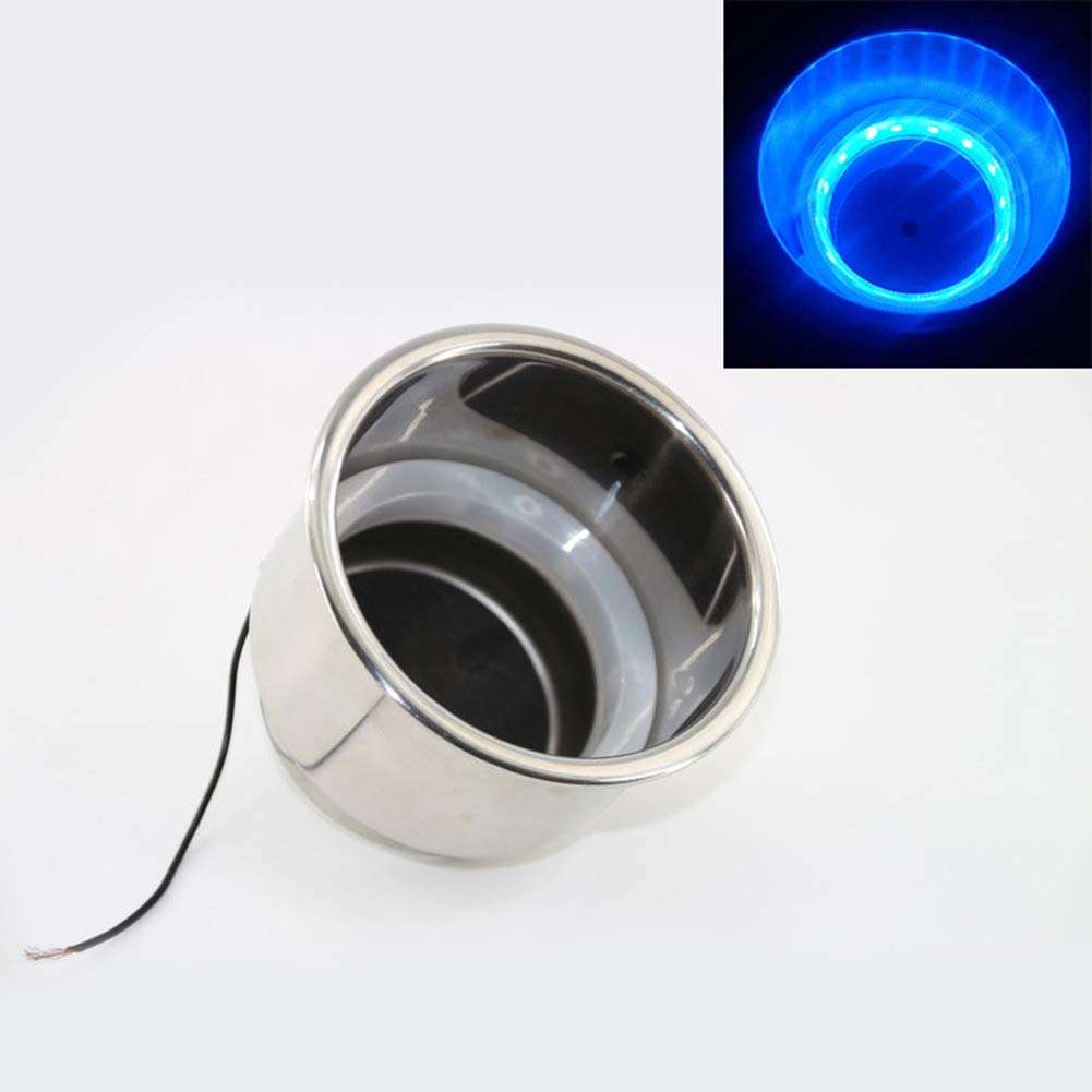 Grebest Drink Holder Boat Parts & Accessories Holder 2Pcs Stainless Steel Blue Light 8LED 12V Cup Drink Holder for Marine Boat Car - Blue 1