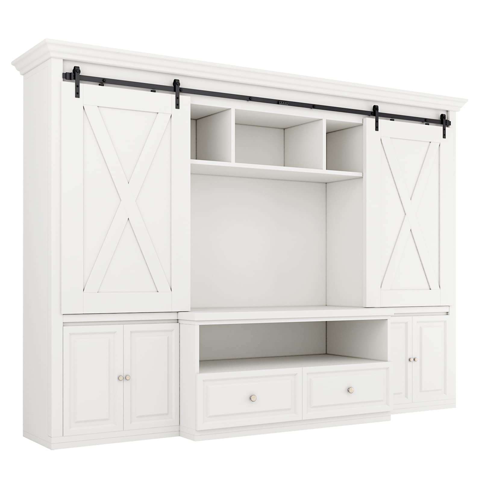 SMARTSTANDARD 7FT Super Mini Double Door Cabinet Sliding Barn Door Hardware Kit, Small Barn Door Hardware Track Kit for TV Stand Cabinet Wardrobe, J Shape Hanger (NO Cabinet) 2