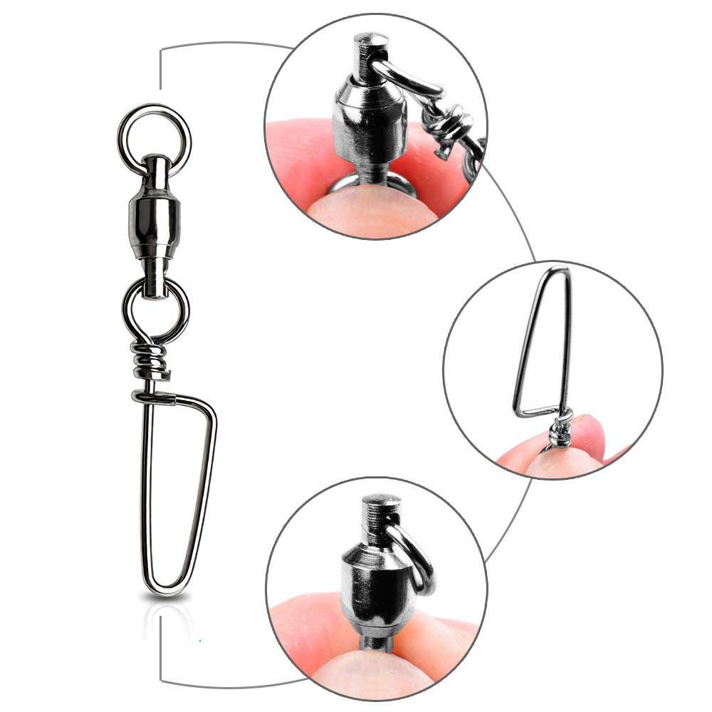 GERUITE Snap Fishing Swivels Ball Bearing Black Nickel Ball Bearing Swivels Saltwater Heavy Duty Barrel Swivels for Freshwater Saltwater Fishing#4(40 Pcs) 5