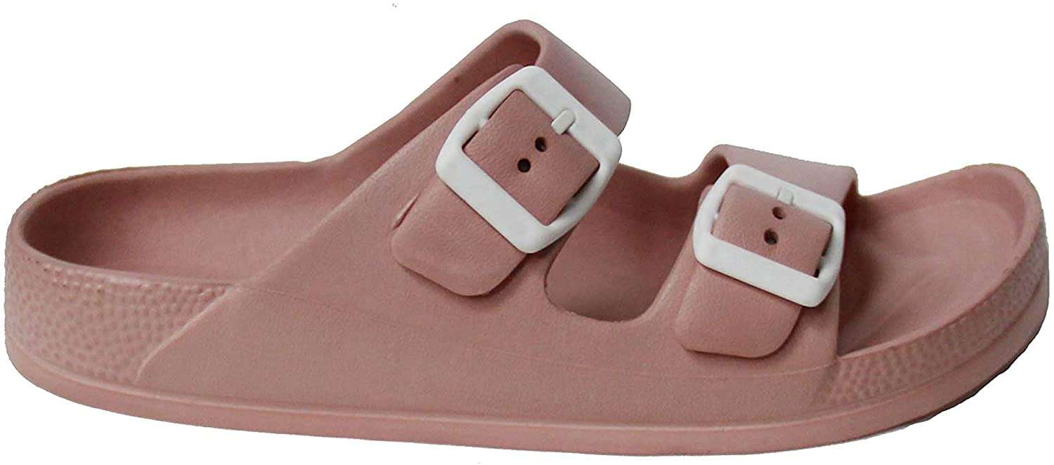 H2K Women's Lightweight Comfort Slides Adjustable Double Buckle Platform Sandals Buddy2, Dusty Rose, 10 3