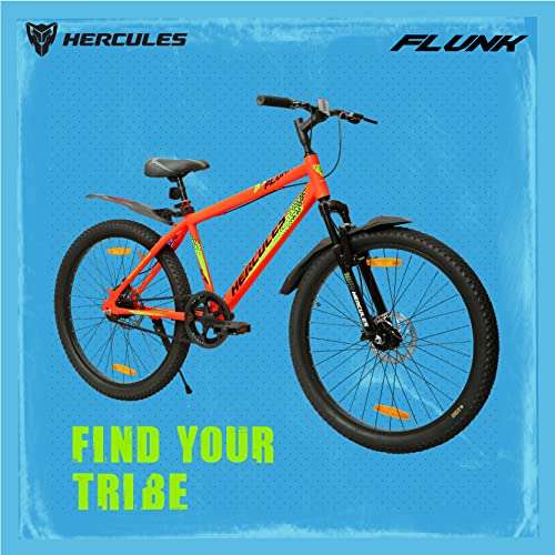 Hercules Flunk Ht 26T Single Speed 17 In Frame Road Cycle For Unisex-Adult ( Matt Neon Red, 12+ Years , Brake : Disc ), Front 4