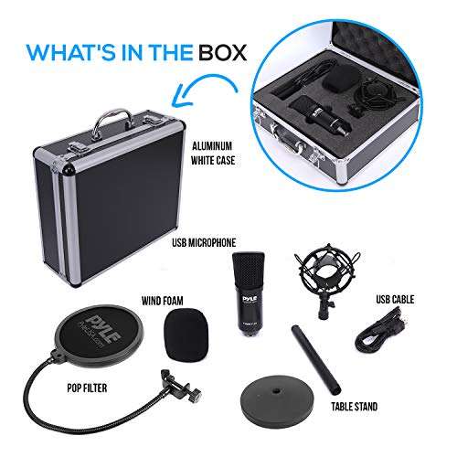 USB Microphone Podcast Recording Kit - Audio Cardioid Condenser Mic w/Desktop Stand and Pop Filter - for Gaming PS4, Streaming, Podcasting, Studio, YouTube, Works w/Windows Mac PC - Pyle PDMIKT120 4