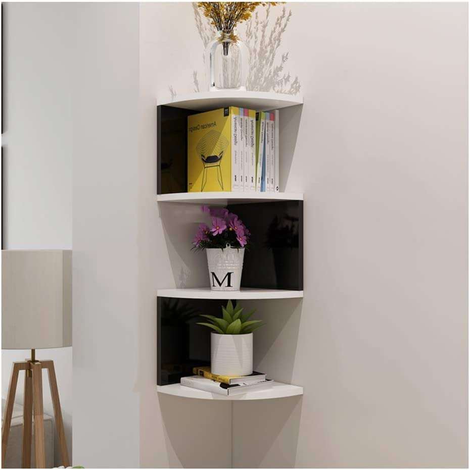 WooDinto Floating Corner Shelf, Wall-Mounted Wall Shelf for Bedroo Floating Corner Shelves (Black White)