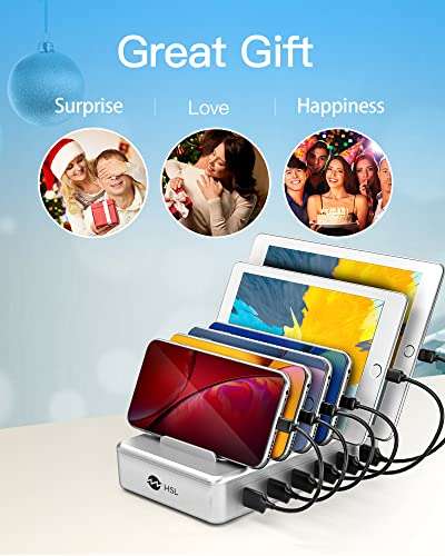 Charging Station for Multiple Devices - 6 Port Fast Charging Station for iPhone iPad Android and Tablet - Multi Charging Stations - Phone Charging Stations with 6 Mixed Cables Included(UL Certified) 5