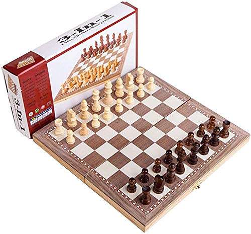 WUYAOCHUN Chess Set Board Game Folding Travel Portable Chess Set, Wooden Chess Game Backgammon Set, Portable Folding Travel Chess Board Game Gifts for Kids and Adult DG59 1