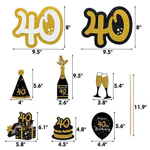 40th Birthday Party Centerpieces Black and Gold Themed Party Centerpieces Sticks Glitter Table Toppers Decorations Party Photo Booth Props Set of 24 4
