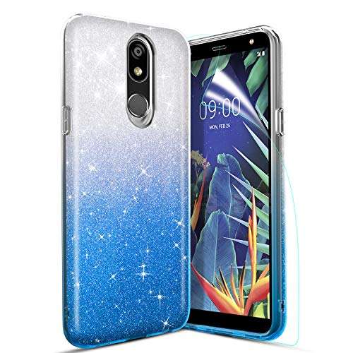 Compatible With LG K40 Case,K12 Plus/X4 2019/LMX420 Phone Case w/HD Screen Protector,Gradient Floating Glitter Liquid Quicksand TPU Bumper Cushion Shockproof Phone Protective Cover for Girls Women 1