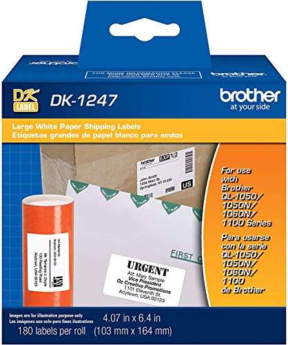 Brother Genuine DK-1247 Die-Cut Large Shipping White Paper Labels for Brother QL Label Printers – 180 Labels per Roll 4.07” x 6.4” (103mm x 164 mm) (4) 2