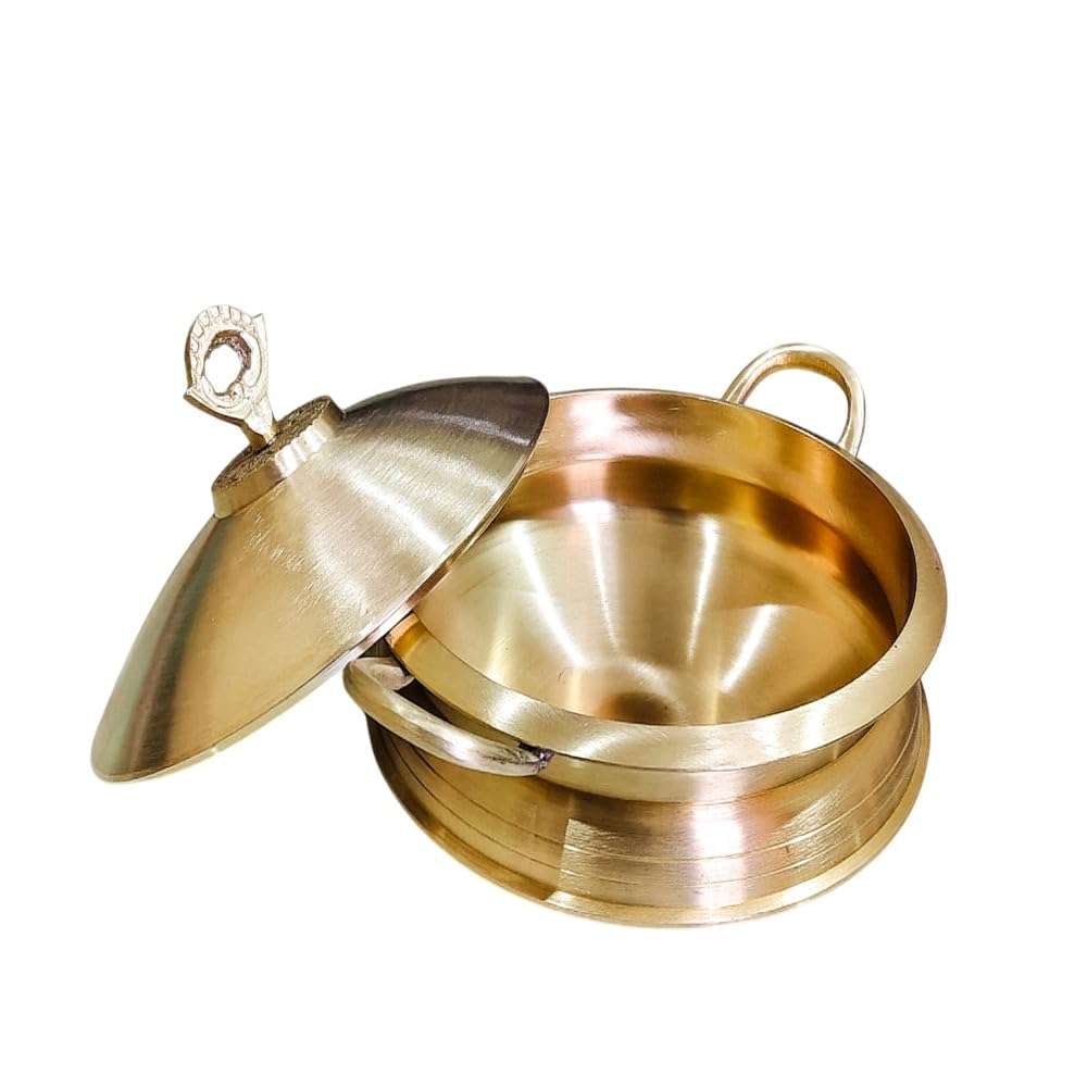 PTAL NAGRI Brass Matt Handi For Cooking | Patila | 1.250 Kg - 750 ml | Biryani | Set With Lid | | Matt Tapeli | Bhagona | Matte Pital Ka Handi | Tope | Set of 1,Polished 6