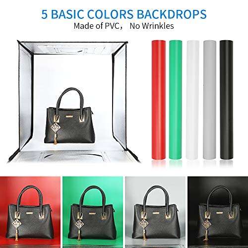 ShowMaven Photo Light Box, Portable Folding Photography Studio Box Booth Shooting Tent Kit with 5 Backdrops & Phone Holder & Tripod Stand for Photography 4