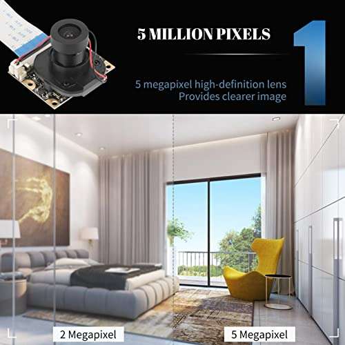 5 Megapixels Mini Camera Module,Automatically Switch IR-CUT Telephoto Lens Board,with 15 cm 15-pin Ribbon Cable,OV5647 High-Definition Photosensitive Chip,Image Is Clearer,For Raspberry Pi 3