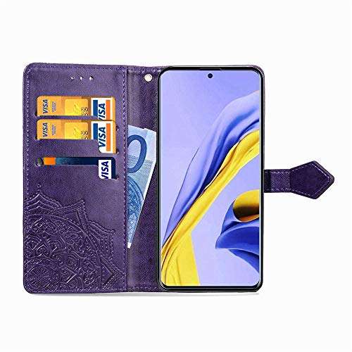 LEMAXELERS Samsung Galaxy A51 5G Case PU Leather Phone Case Mandala Embossed Wallet Flip Shockproof Protective with Stand Card Holder Cover for Samsung Galaxy A51 5G. Mandala Purple SD 4