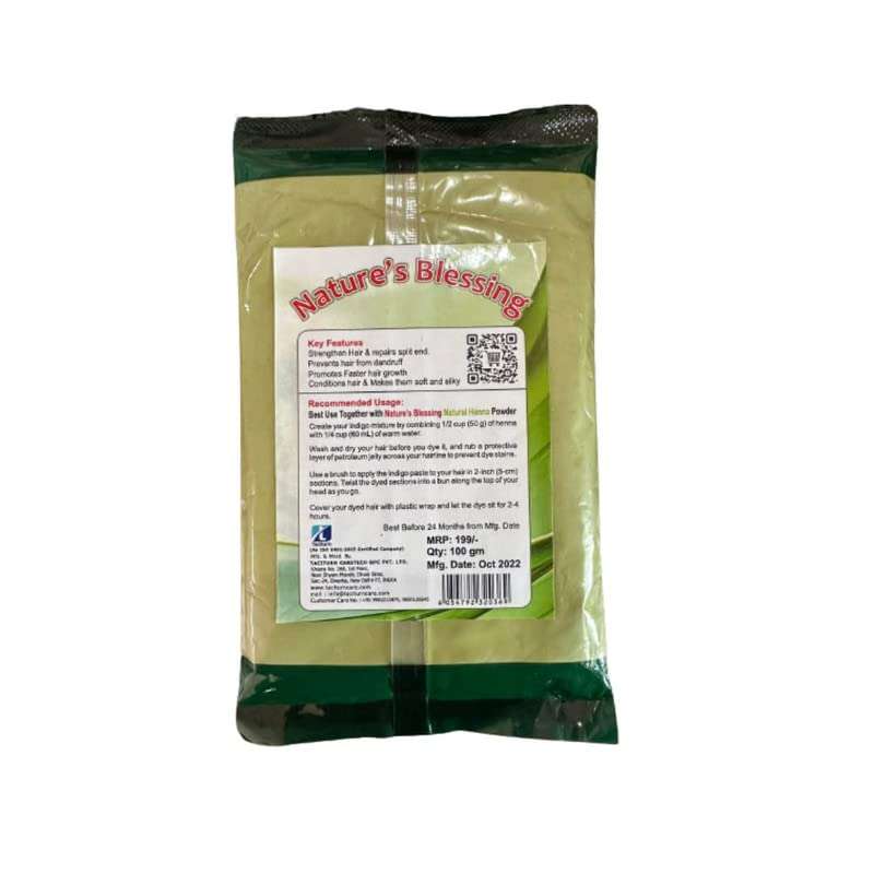 Indigo Powder Organic for Hair Colour Nature's Blessing Henna Organic Herbs Powder, No Ammonia/PPD, Anti Dandruff, Repair Split, Strengthen Hair - 100gm (Pack of 10) 3
