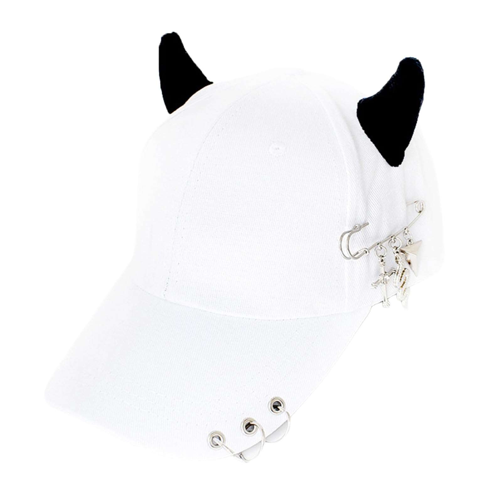 jojnsha Stylish Black Chain Cotton Baseball Caps with Metal Iron Rings Adjustable Strap Breathable Unisex Hip Hop Caps Hat, pin snake white, 20*15*2cm 1