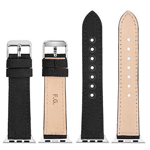 Fullmosa Compatible Apple Watch Band 45mm 44mm 42mm 41mm 40mm 38mm, Canvas NATO Style for iWatch Strap Compatible with Apple Watch Series 7/SE/6/5/4/3/2/1, 45mm 44mm 42mm Black 5
