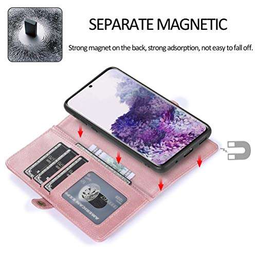 Harsel Samsung S20 Ultra Flip Case for Men/Women,Detachable Magnetic Phone Case Folio Cover with Purse Stand Card Holder Money Pouch Strap Pu Leather Cover Wallet Case for Galaxy S20 Ultra,Pink 4