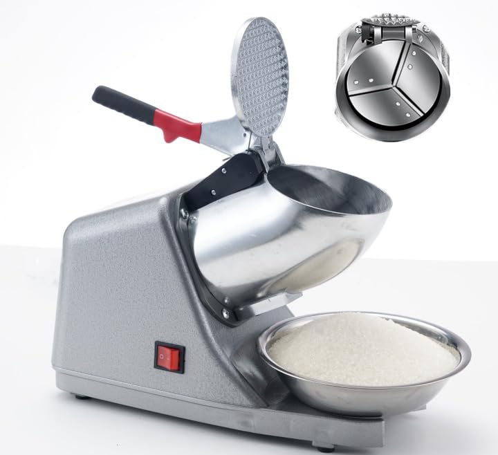 Electric Ice Crusher Machine | Ice Gola Maker | Dish Gola Machine Home | Ice Shaver Prevent Splash Electric 3 Blades Snow Cone Maker Stainless Steel Shaved Ice Machine 300W 220lbs/hr (Stainless Steel)