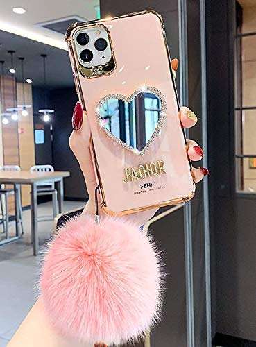 HEOLIEN Makeup Mirror Phone Case Bling Heart-Shaped Frame, Luxurious Bling Protective case for iPhone?Cute Bling Shining Protective case for iPhone (Pink,for iPhone 7 Plus/8 Plus) 1